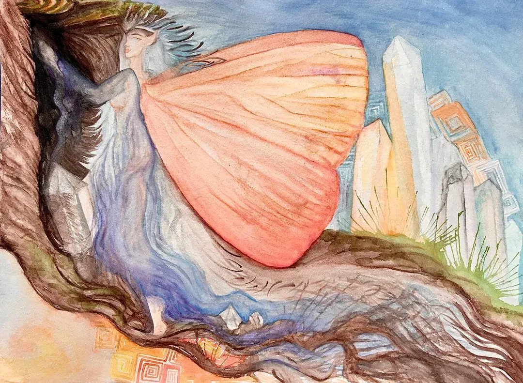 Faerie Quartz crystal BIsmuth Orange Blue Moth