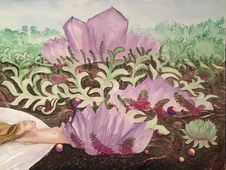 An imagined nap in a crystal garden.