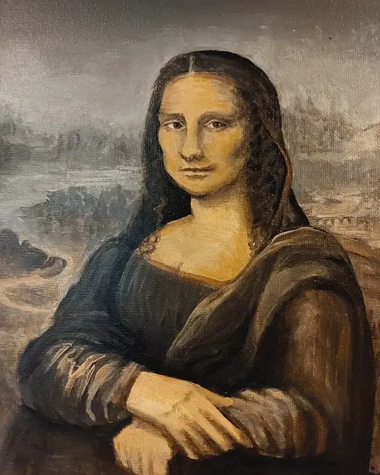 The Mona Lisa Painted in Grey Gold and Brown