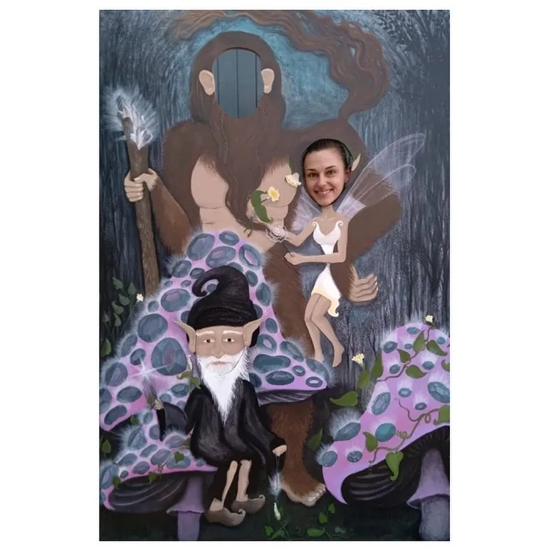 A painted fairy and woodland character photo cutout