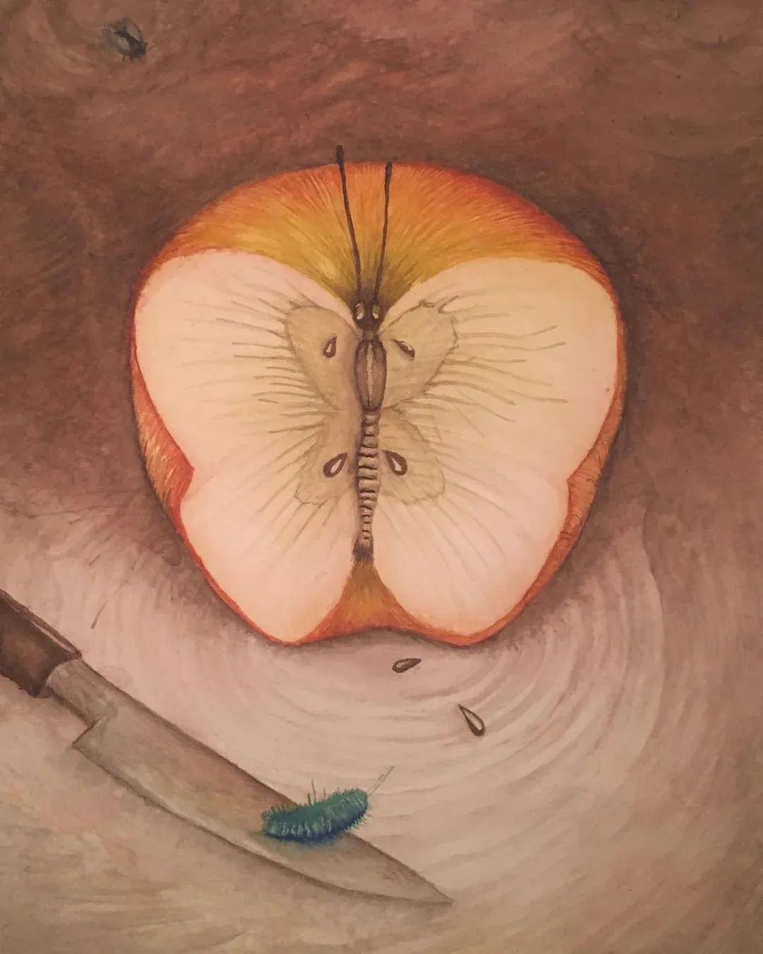 Handpainted Rendition Of Dali's Butterfly Apple