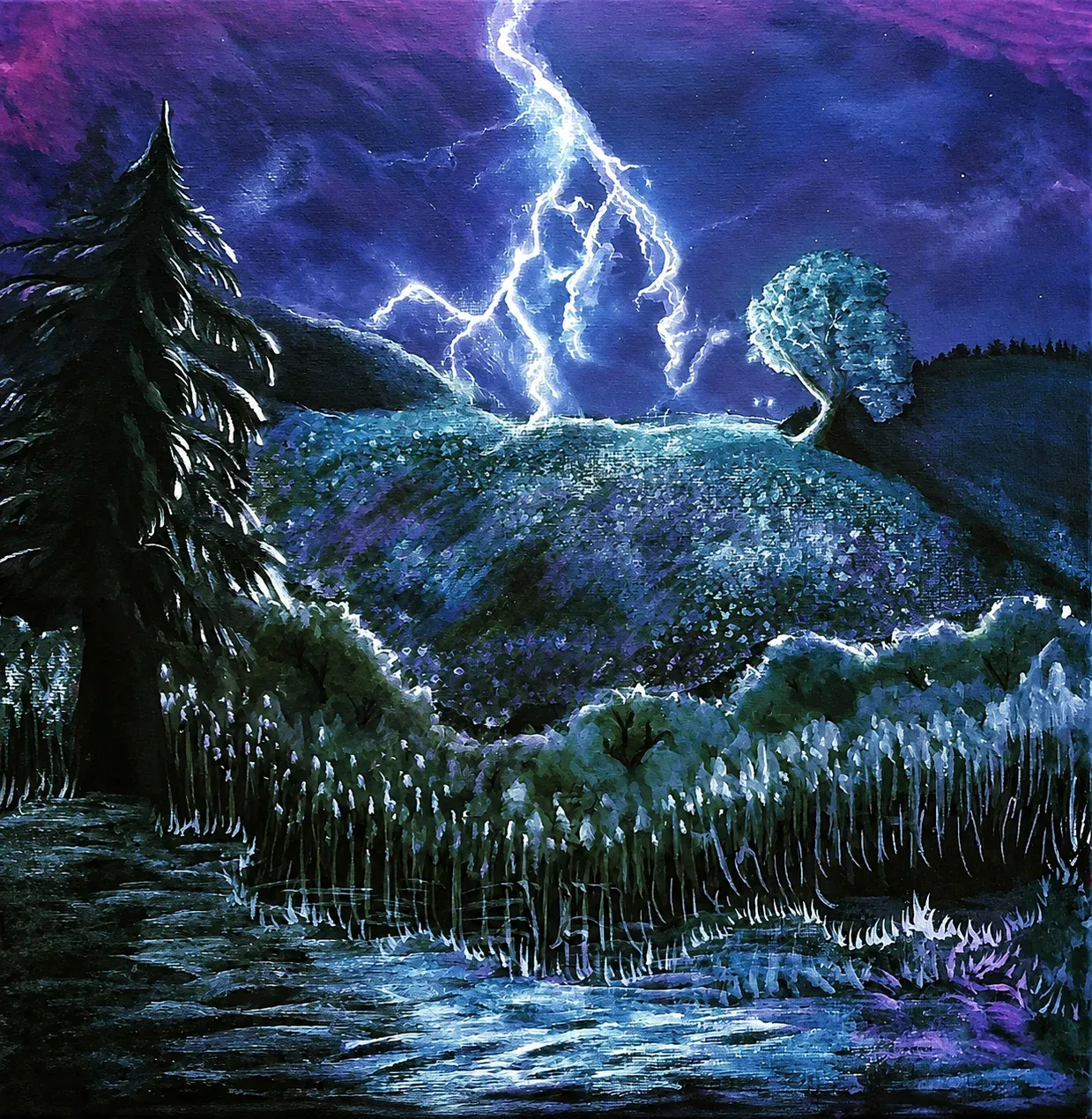 Landscape PNW lightning anamorphic art