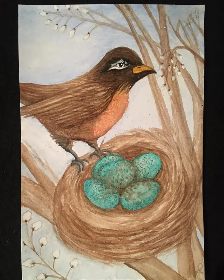 Simple Spring Scene of a robin at her nest.